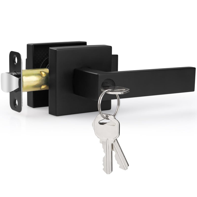Estmoon Entry Door Handle  Black Door Lever with Lock and Key  Entrance Door Lock Heavy Duty Keyed Exterior Door Knob for Bedroom  Bathroom  Front Door  Office  1 Pack - Image 1